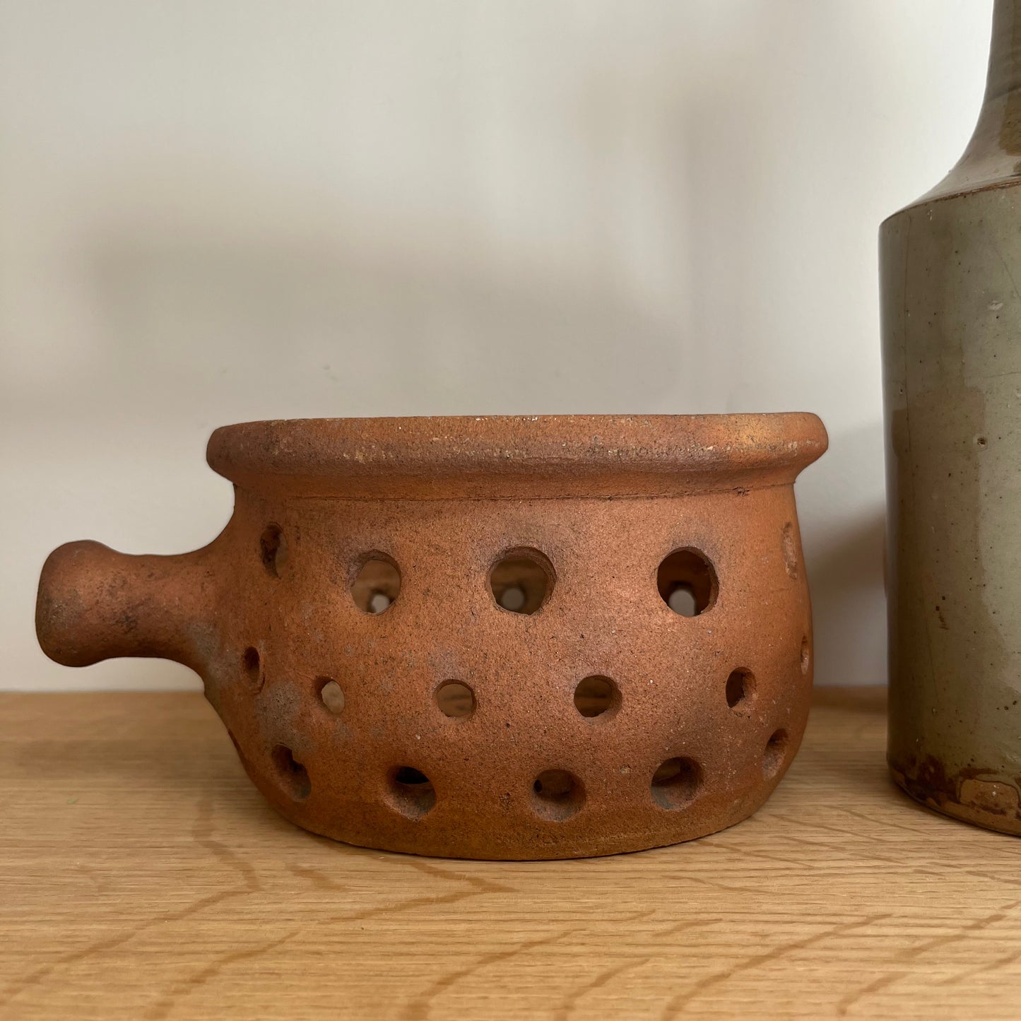 Vintage French Rustic Clay Chestnut Roaster