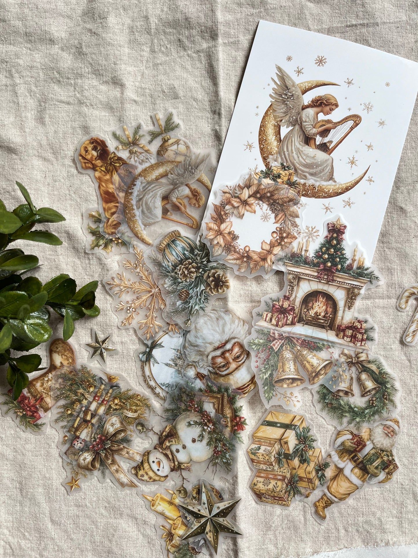 Vintage Christmas Stickers – Gold & Green Collection