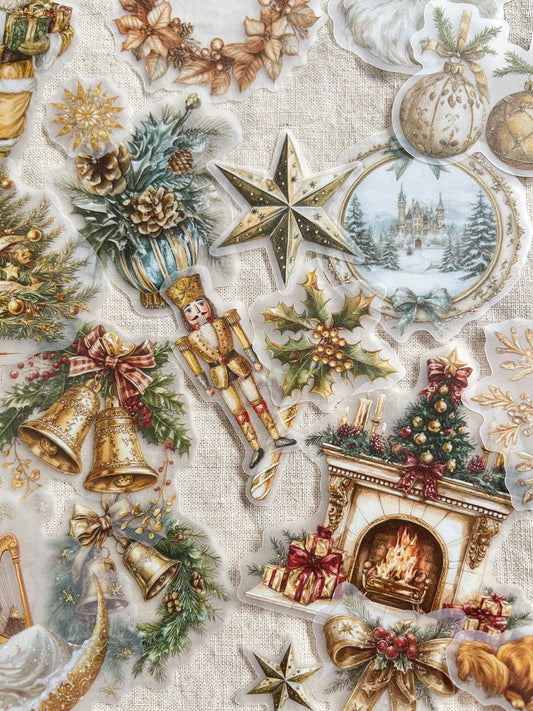 Vintage Christmas Stickers – Gold & Green Collection