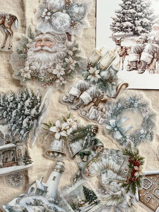 Vintage Christmas Stickers – White Silver Collection