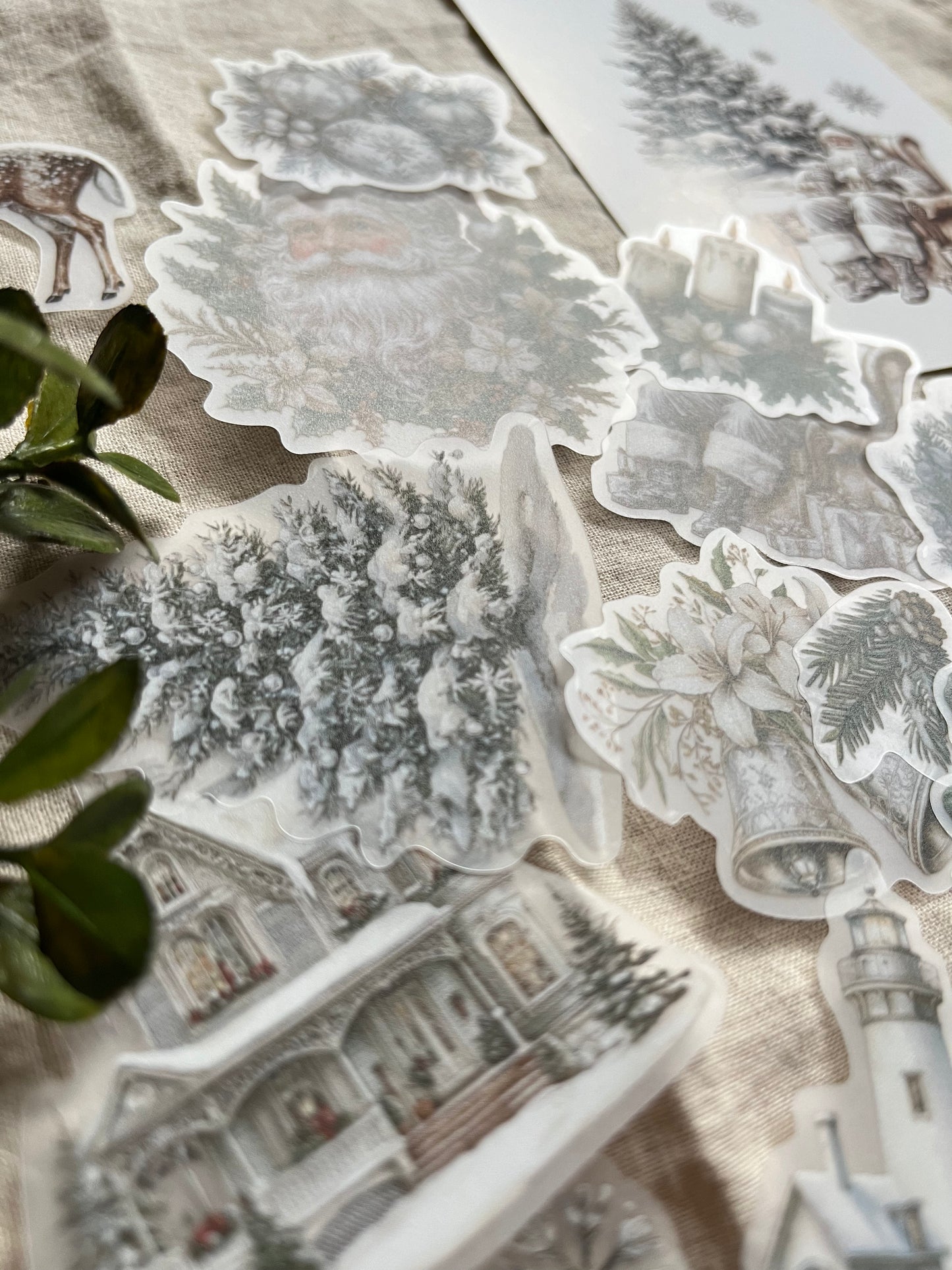 Vintage Christmas Stickers – White Silver Collection