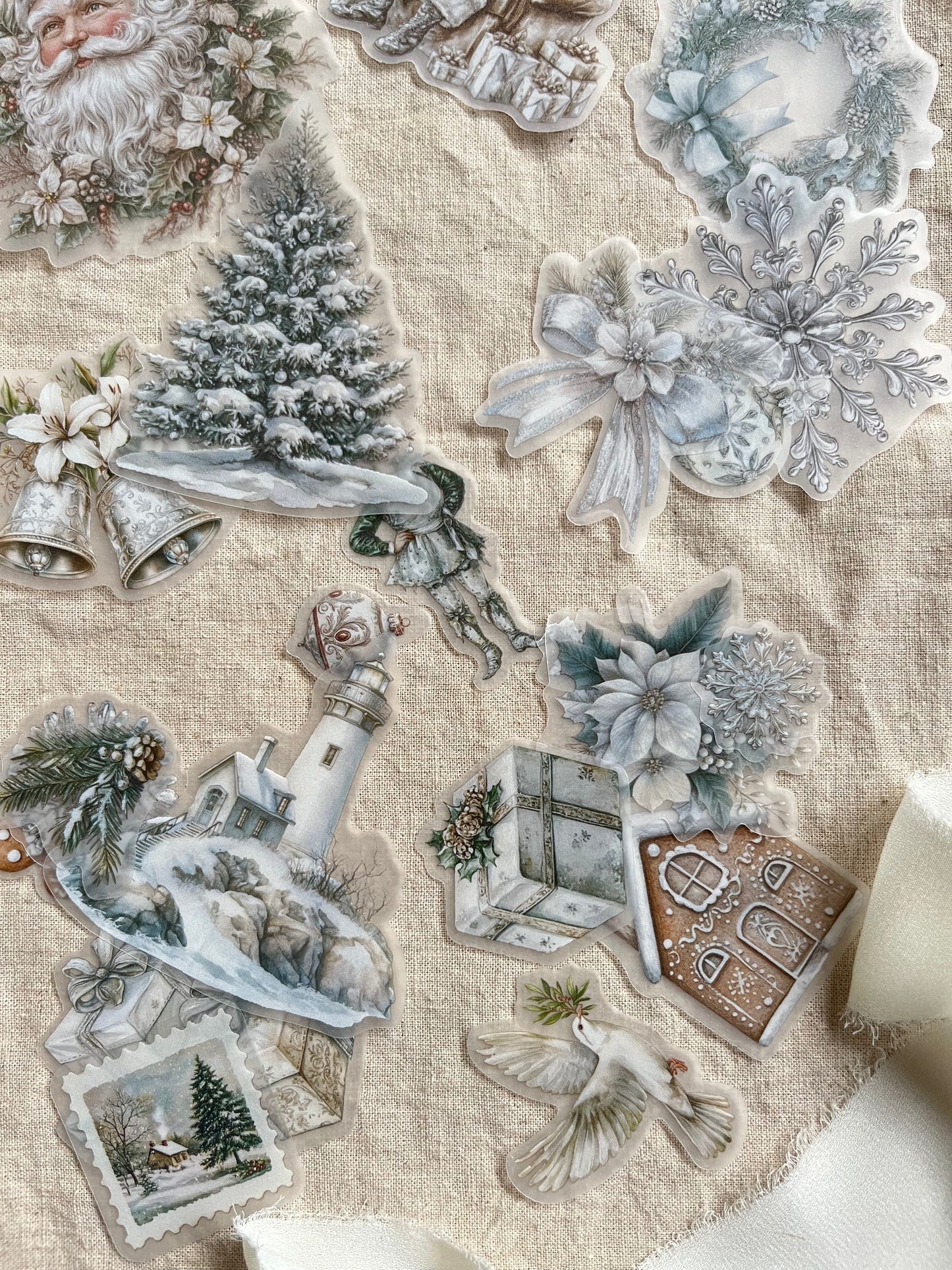 Vintage Christmas Stickers – White Silver Collection