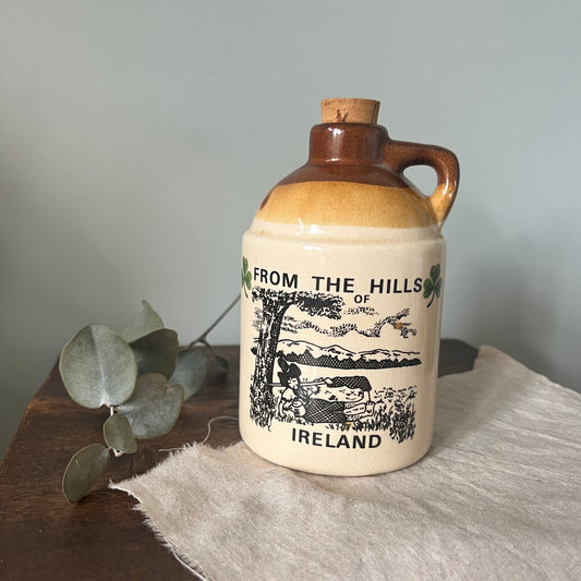 Vintage Irish Whiskey Jug – “From the Hills of Ireland” with Cork Lid