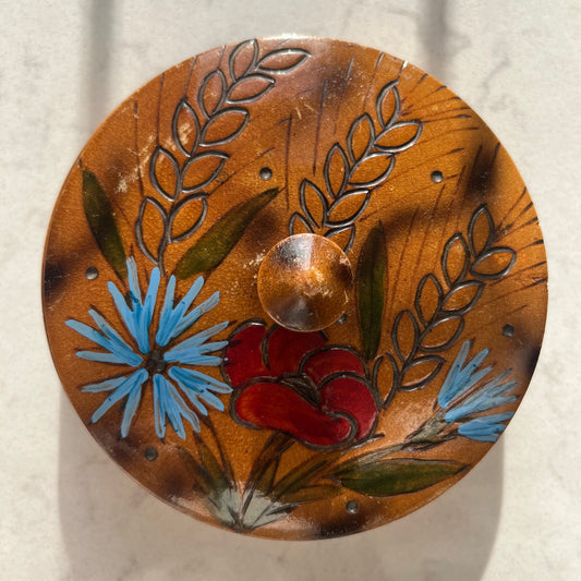 Wooden Trinket Box with Red & Blue Floral Design