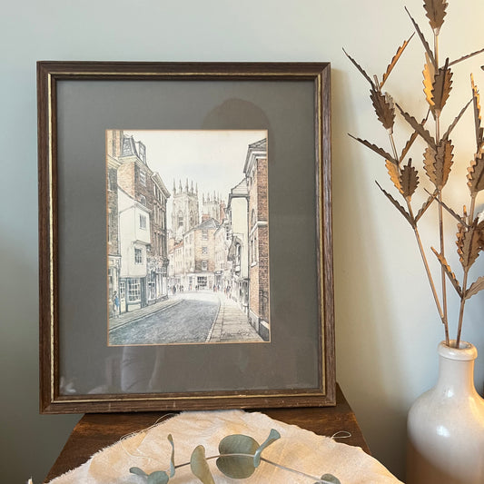 Framed Vintage Print of Petergate, York by Alan Stuttle