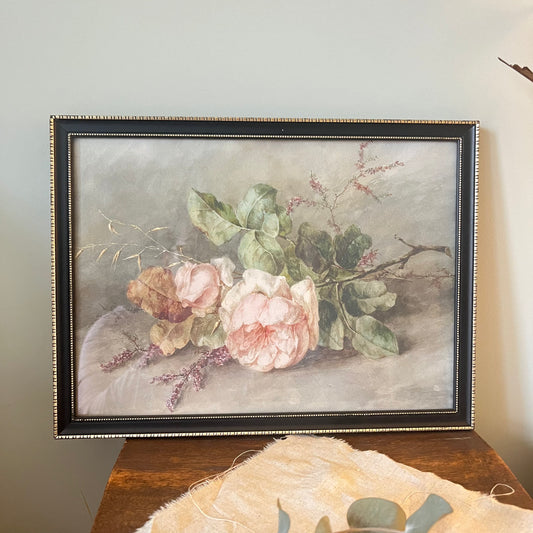 Antique Rose Flowers Still Life Framed