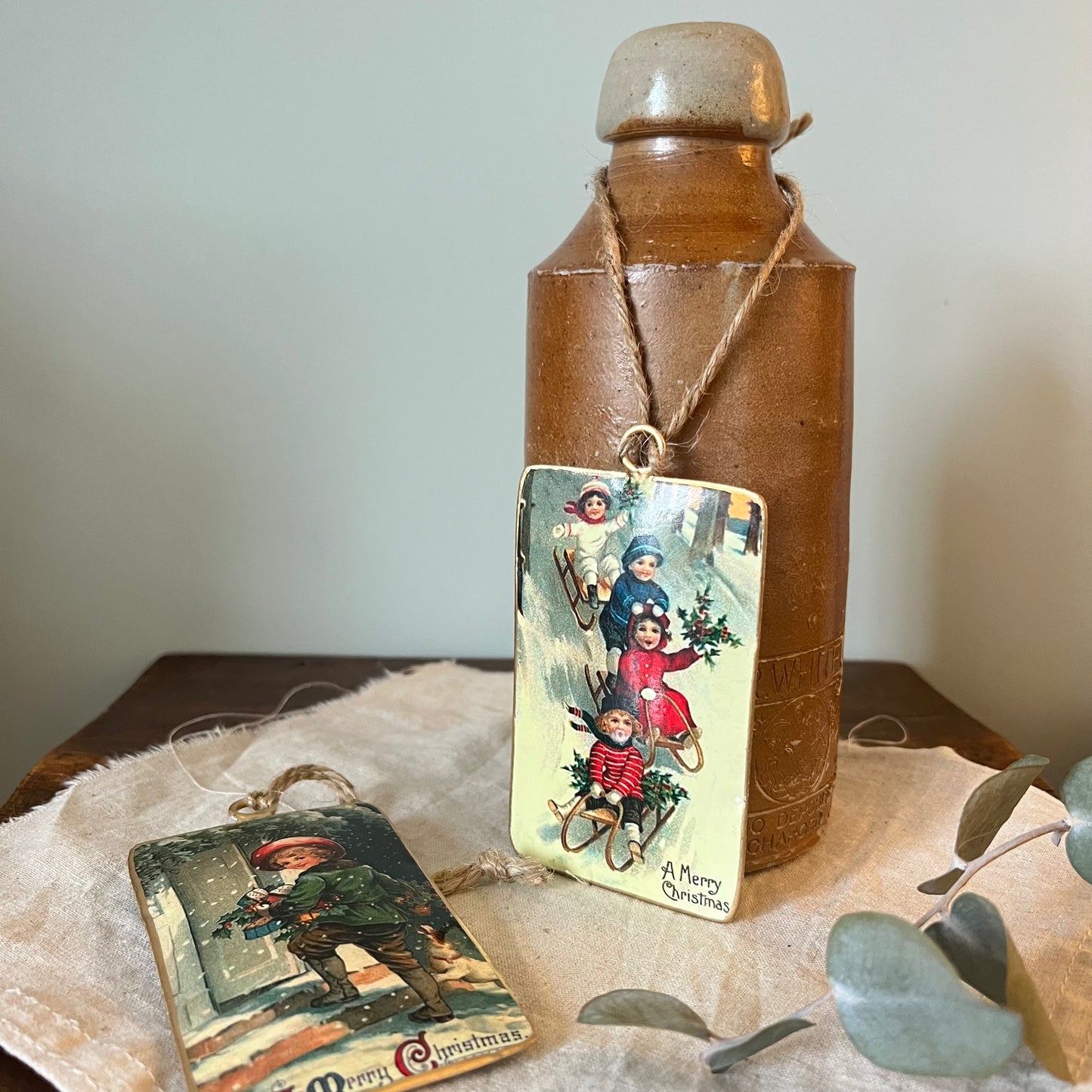 Vintage Tin Winter Scene Hanging Decoration