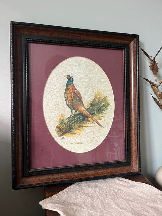 Pheasant Print in Carved Wood Frame