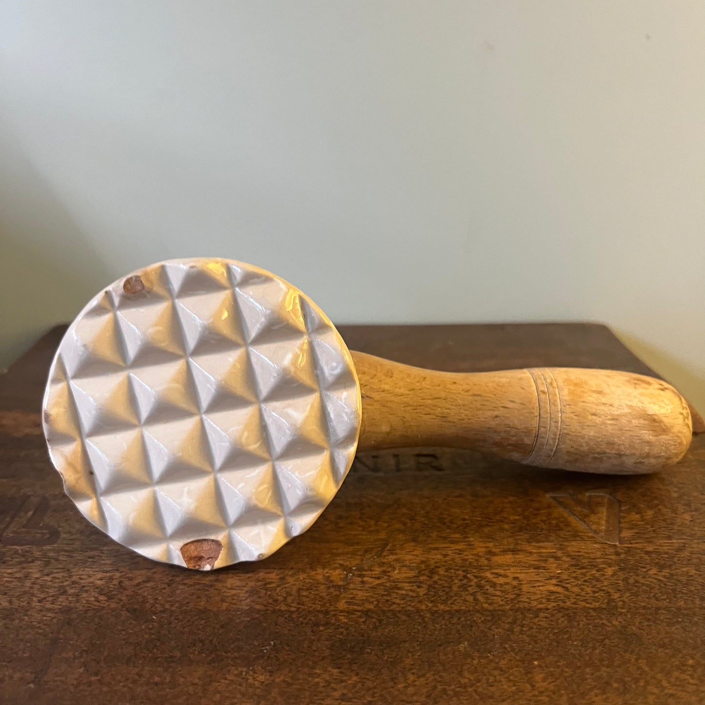 Antique Meat Tenderizer – Blue & White