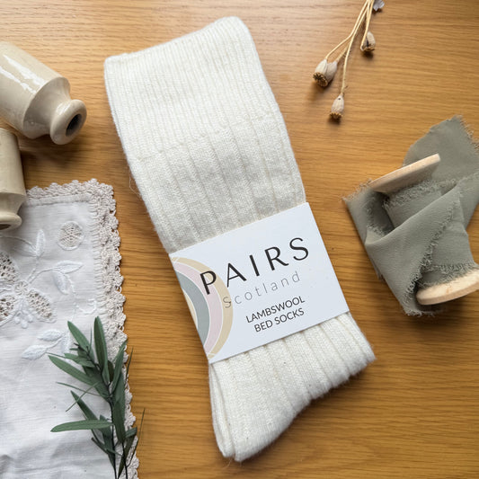 Cream Lambswool Bed Socks
