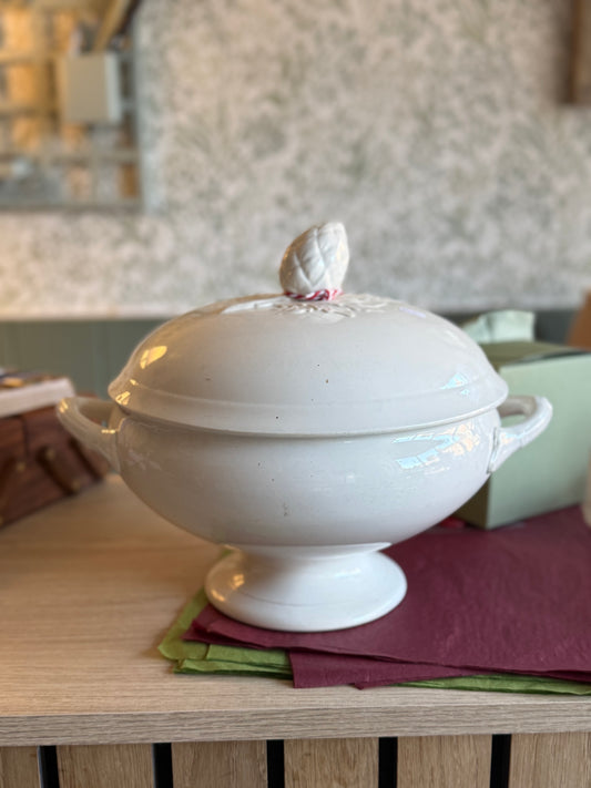 Vintage French Ironstone Soup Tureen – XL White Glazed Soupière