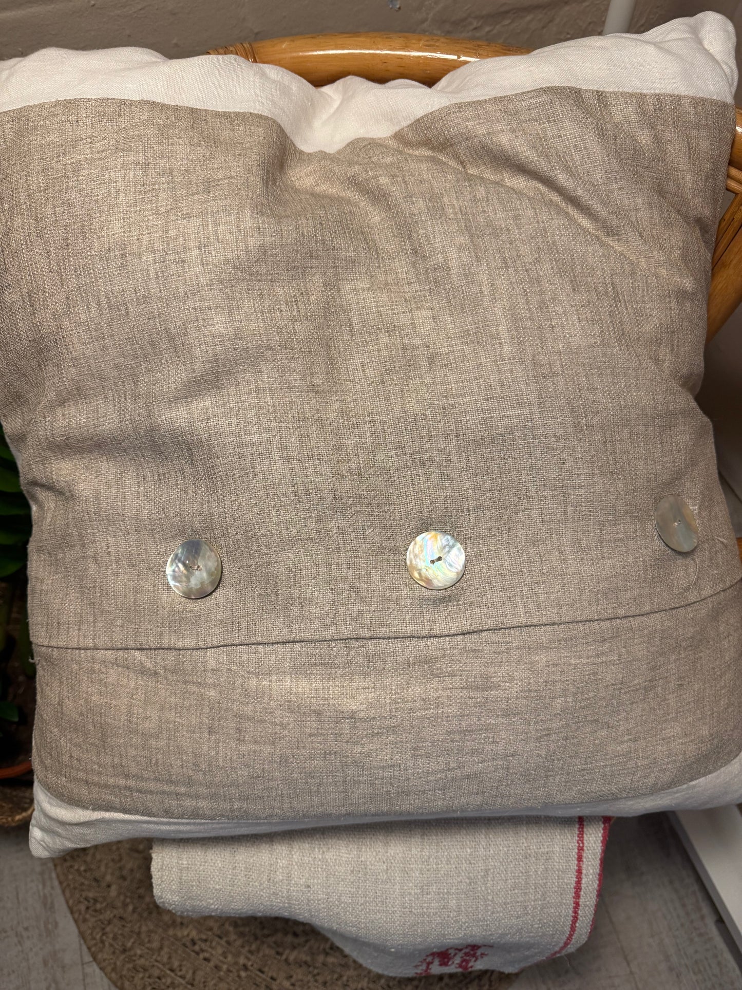 Vintage French Linen Cushion – Initial “K” (50x50, Feather-Filled)