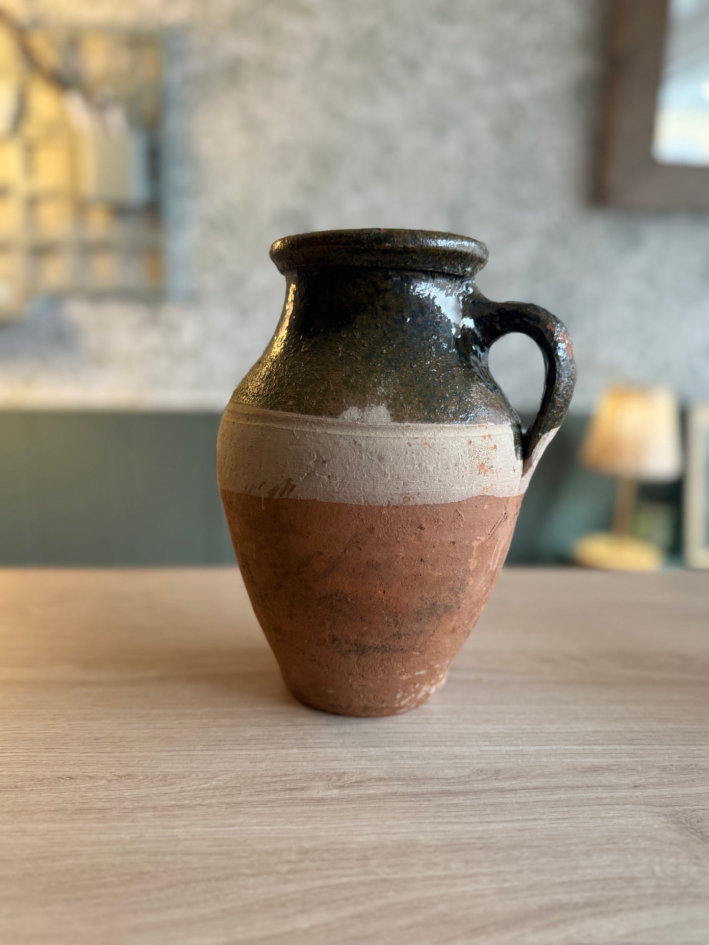 Handcrafted Terracotta Vessel with Green Glaze