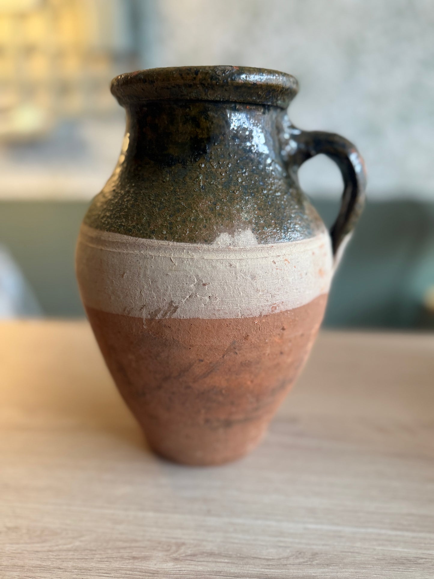 Handcrafted Terracotta Vessel with Green Glaze