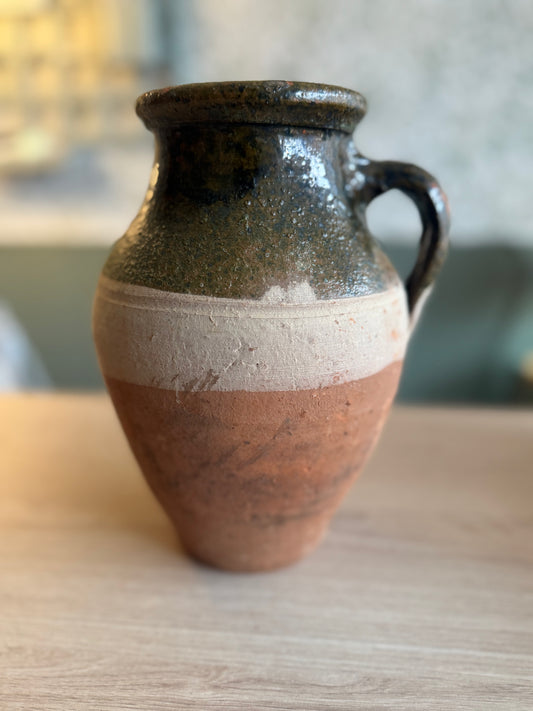 Handcrafted Terracotta Vessel with Green Glaze