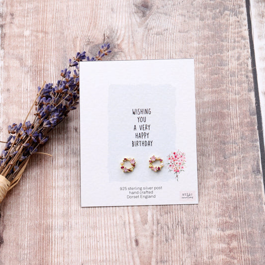 Earrings Gem and crystal wreath - Happy Birthday