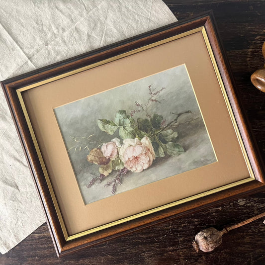 Antique Rose Flowers Still Life Framed 3