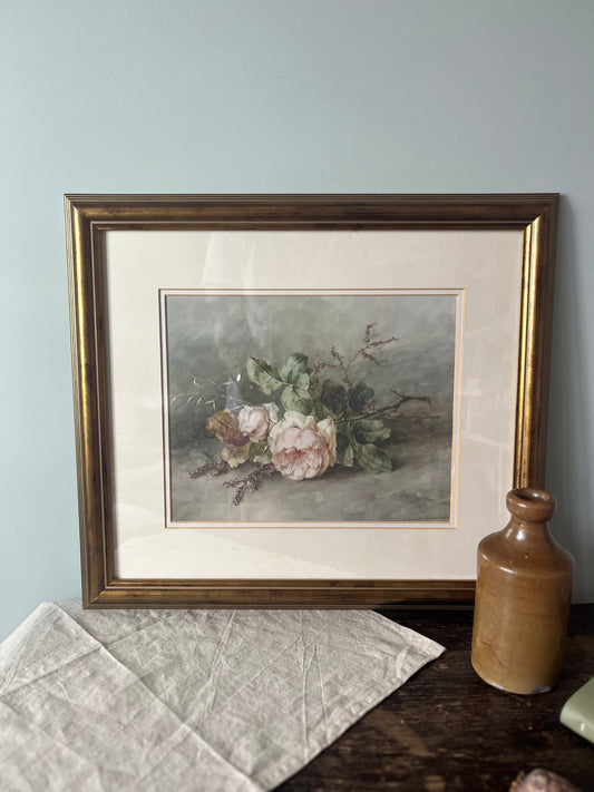 Antique Rose Flowers Still Life Framed 2