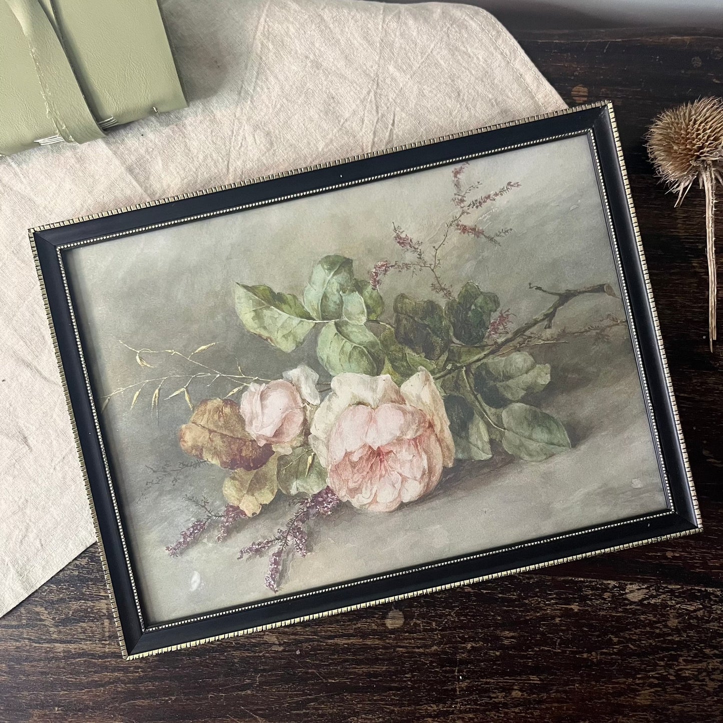 Antique Rose Flowers Still Life Framed