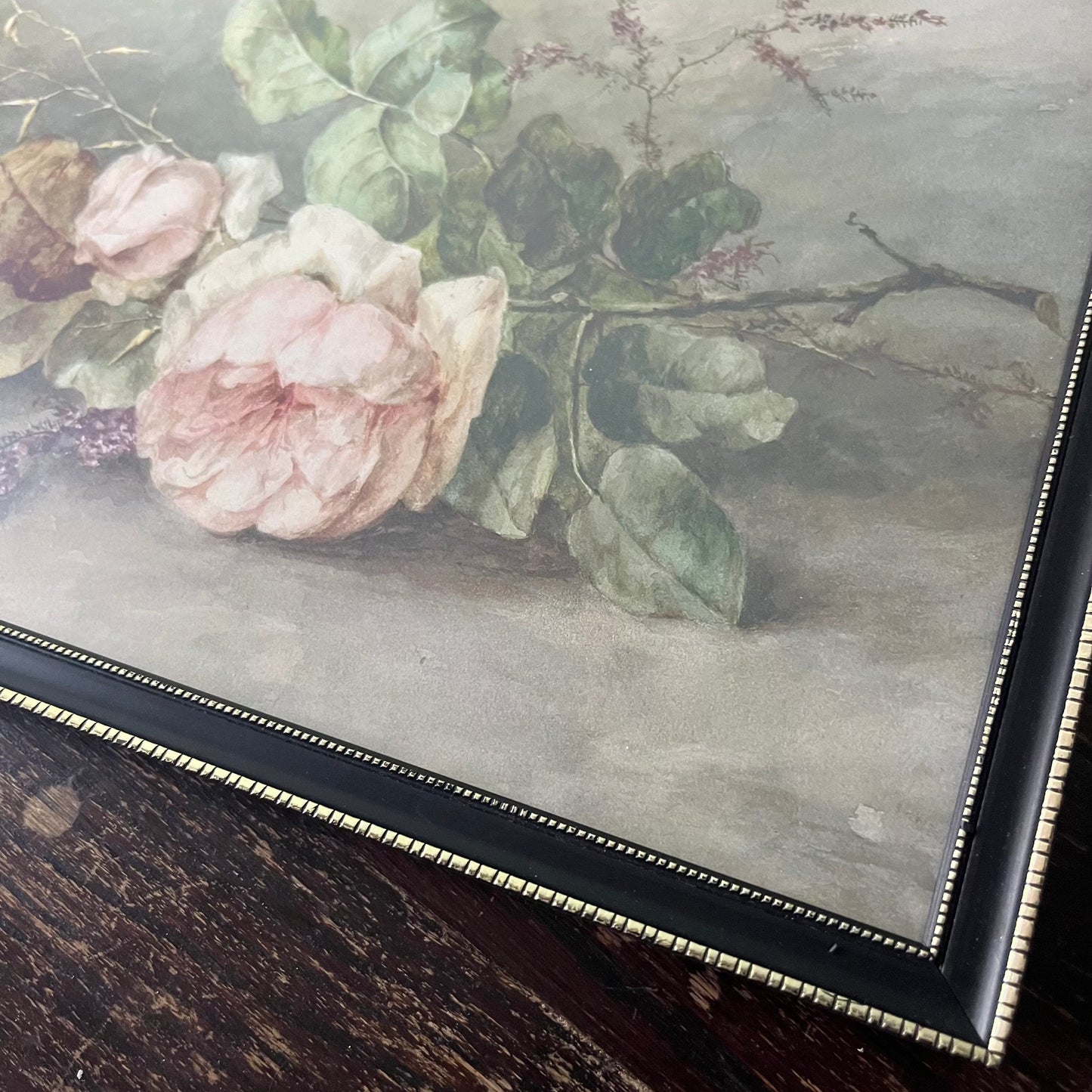 Antique Rose Flowers Still Life Framed