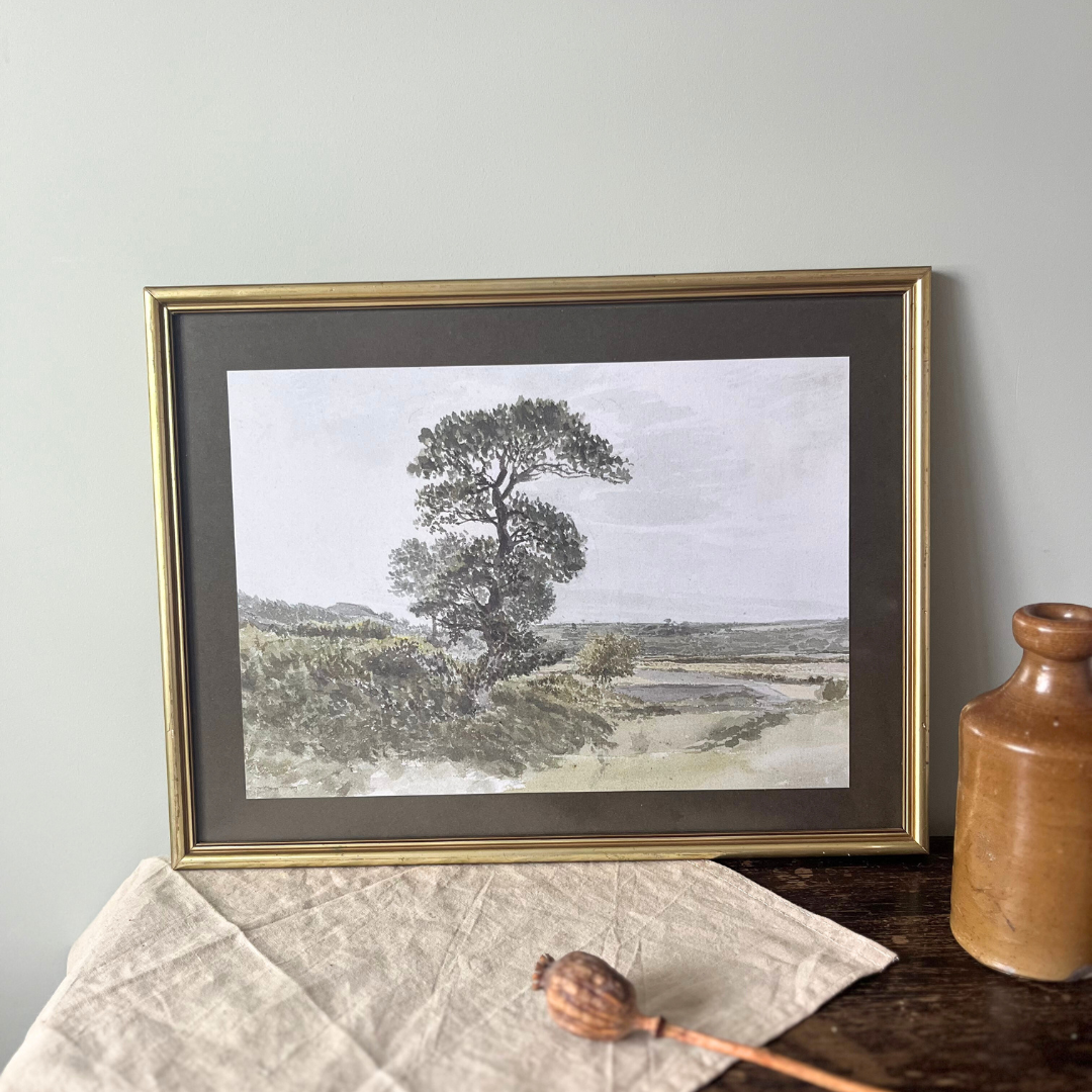 Vintage Landscape with a Tree Framed - 2