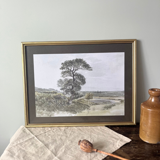 Vintage Landscape with a Tree Framed - 2