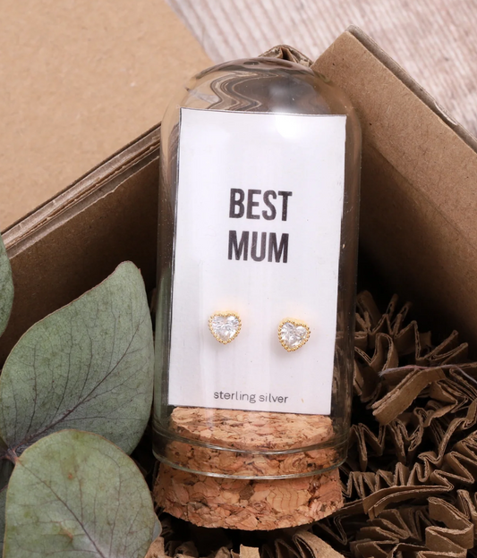 Earrings "Best Mum" Gold Crystal Heart