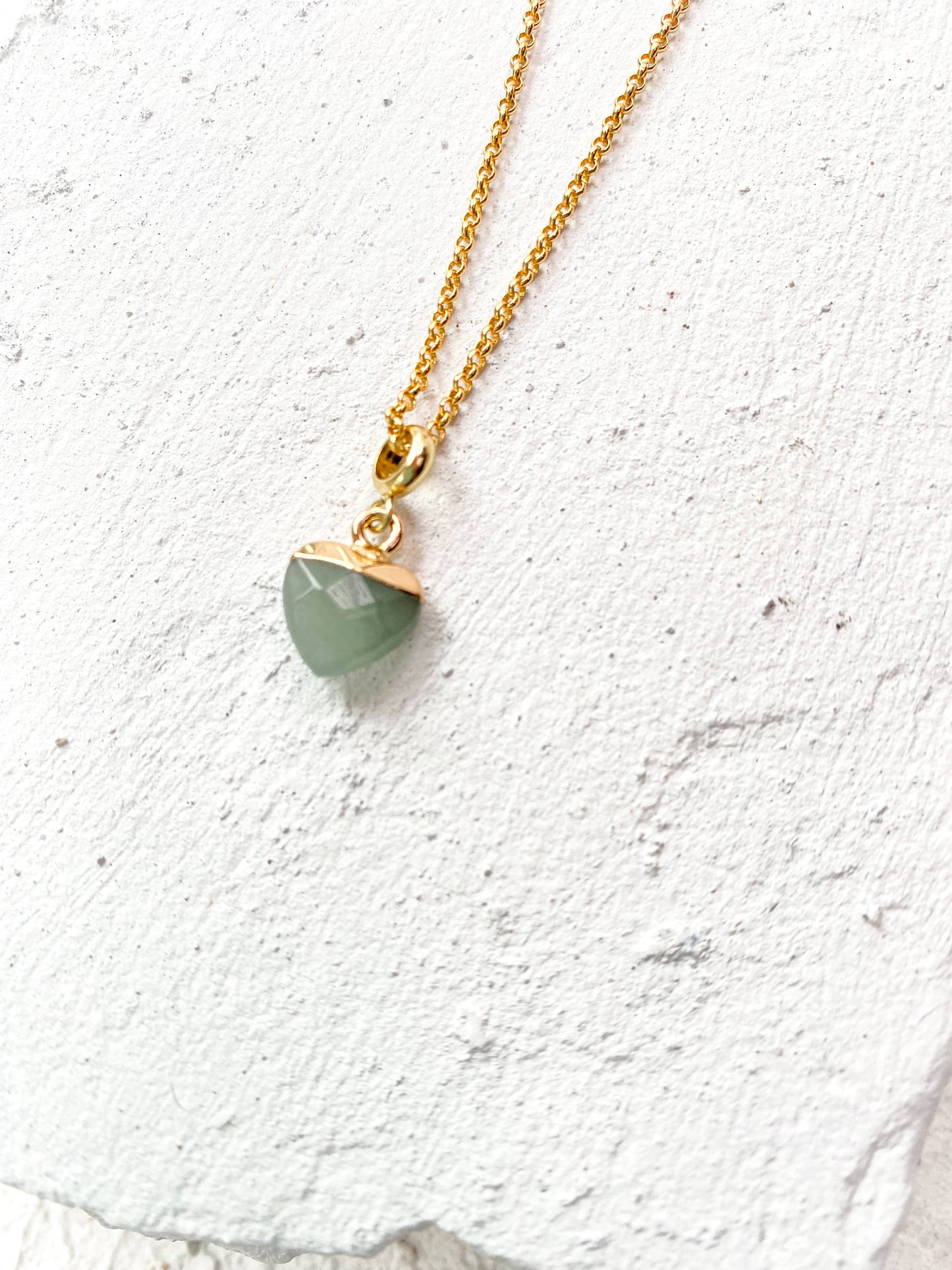 Aventurine Small Heart Gold Plated Gemstone Crystal Necklace
