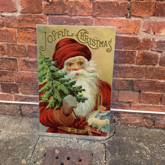 Vintage Christmas Joyful Father Christmas  - Metal Wall Sign